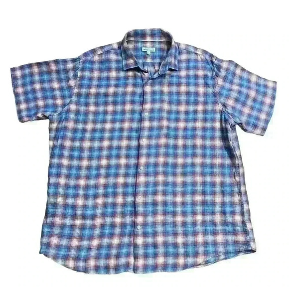 Peter Millar Men’s Short Sleeve Button Down Shirt Size XL 100% Linen Beachy - Picture 1 of 7